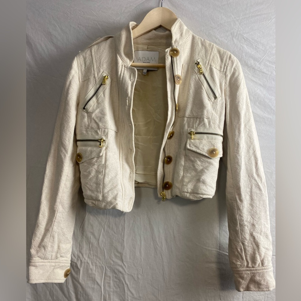 Adam Lippes textured off white jacket gold zipper